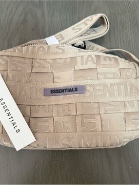 ESSENTIALS Neutral Woven Beige Crossbody Bag